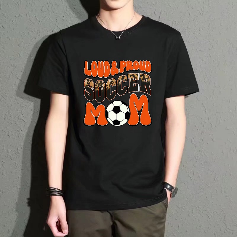 Street Fashion Theme - Men's Black Round-Neck Short-Sleeved T-Shirt, Football-Themed