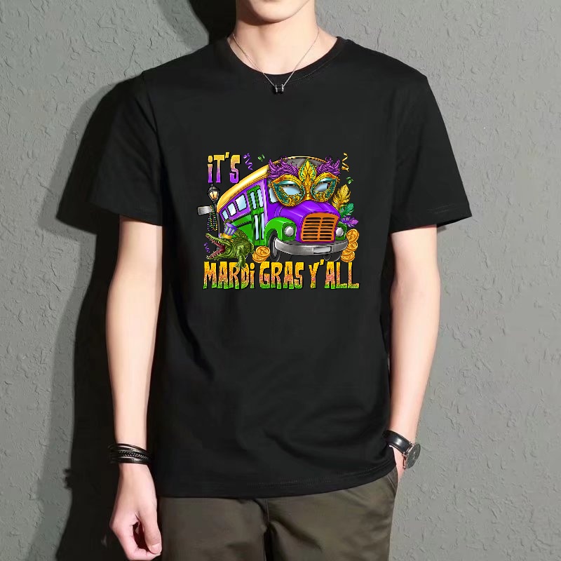 Street Fashion Theme - Men's Black Round-Neck Short-Sleeved T-Shirt, Carnival-Themed