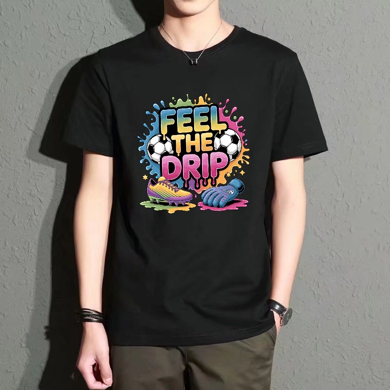 Street Fashion Theme - Men's Black Round-Neck Short-Sleeved T-Shirt with