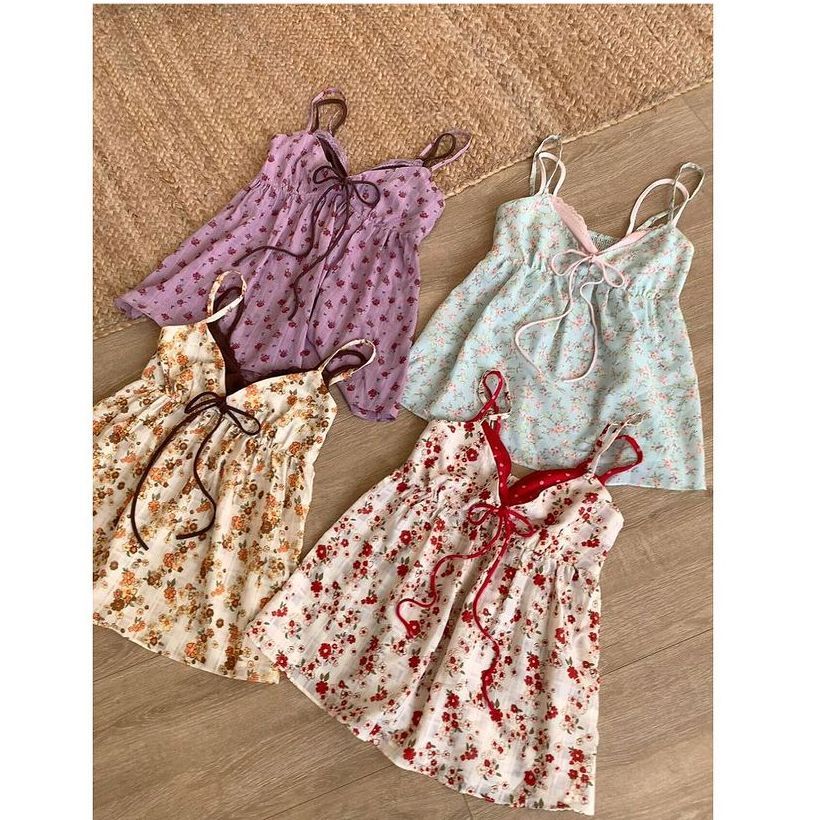 Street Fashion In Korea - Sweet Floral Sling Y2k Punk Vintage