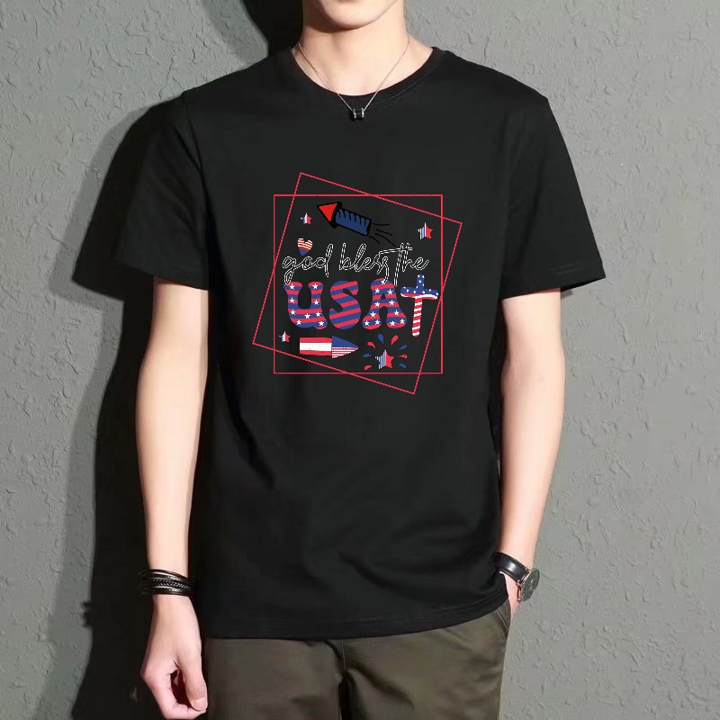 Street Fashion Theme - Men's Black Round-Neck Short-Sleeved T-Shirt, American-Themed