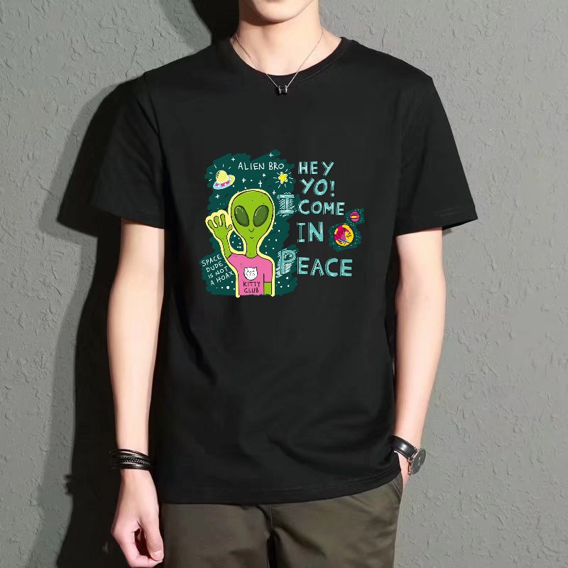 Men's Black Round-Neck Short-S - Street Fashion Theme ulasan dan harga
