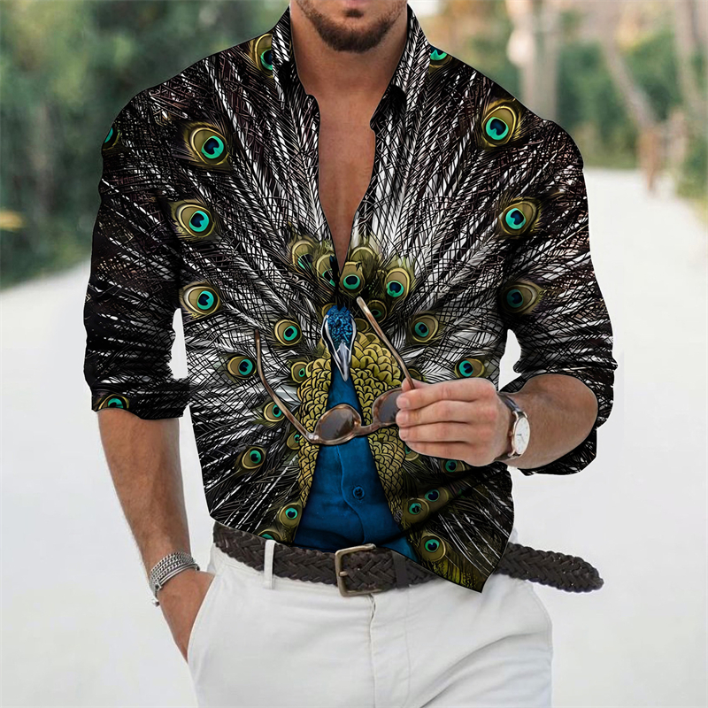 Peacock 3D Print Shirts Street - Street Fashion In Korea ulasan dan harga