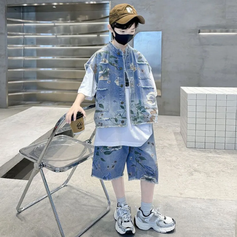 Boys' Summer Denim Set 2025 Ne - Street Fashion In Korea ulasan dan harga