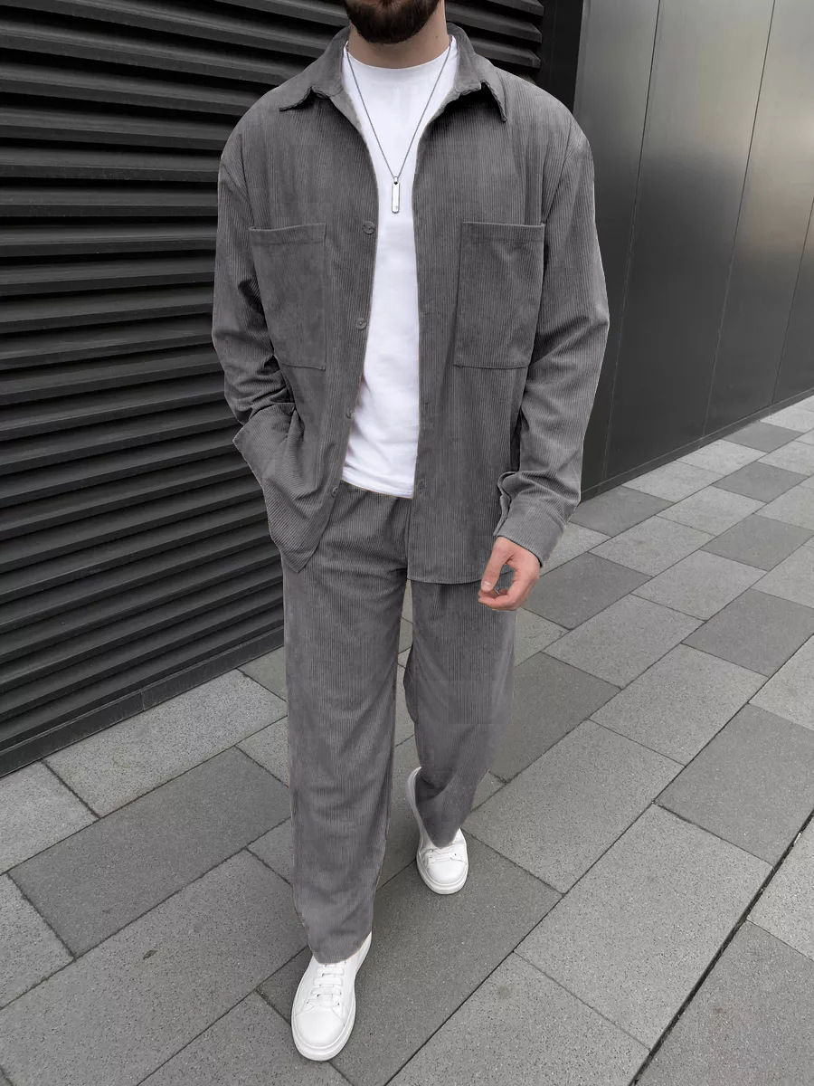 Men's corduroy two-piece outfi - Street Fashion Men ulasan dan harga