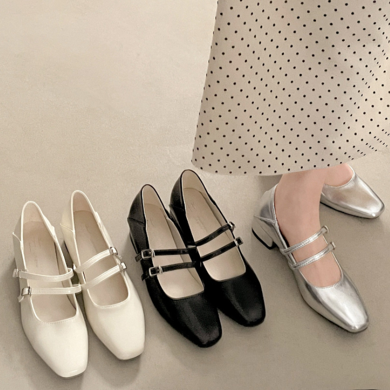 Square Toe Low Heel Women Silv - Street Fashion Women ulasan dan harga