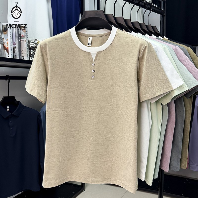 Men Casual Short Sleeve Henley - Street Fashion Men ulasan dan harga
