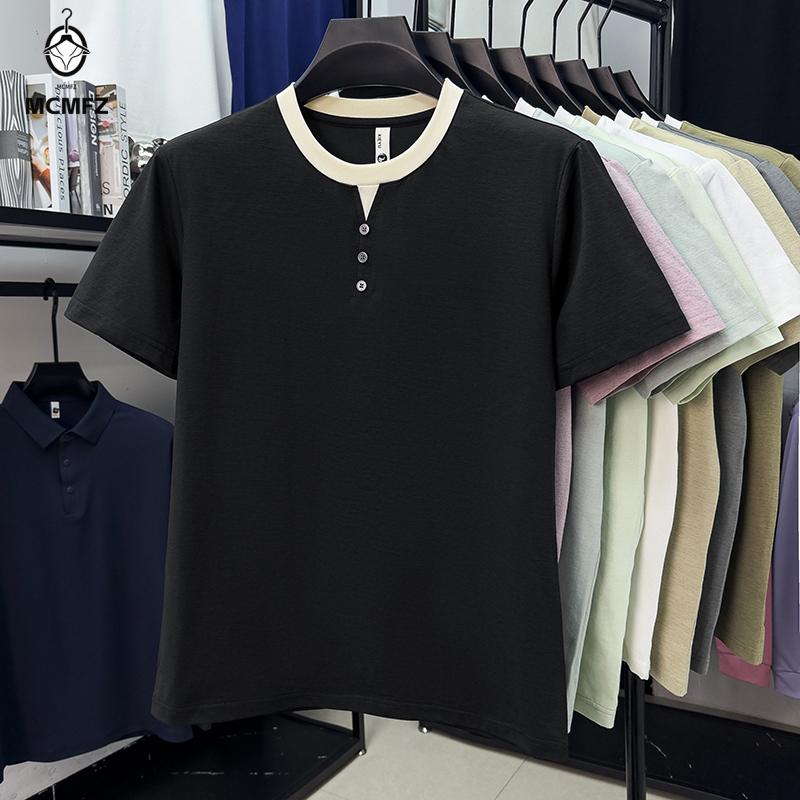 Men Casual Short Sleeve Henley - Street Fashion Men ulasan dan harga