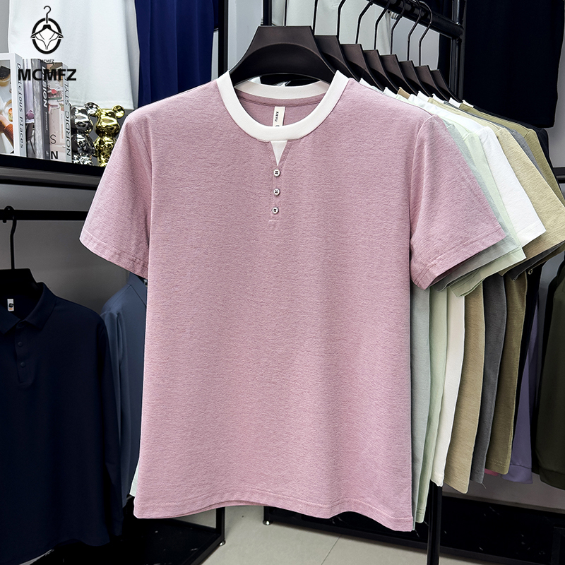 Men Casual Short Sleeve Henley - Street Fashion Men ulasan dan harga