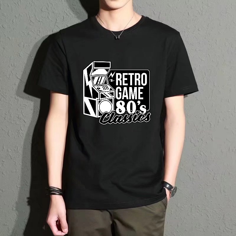 Men's Black Round-Neck Short-S - Street Fashion Game ulasan dan harga
